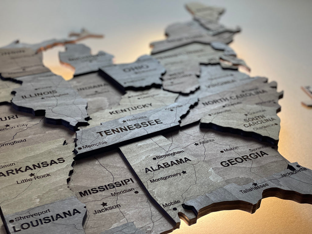 3D LED Wooden USA Map, color Dark Nut