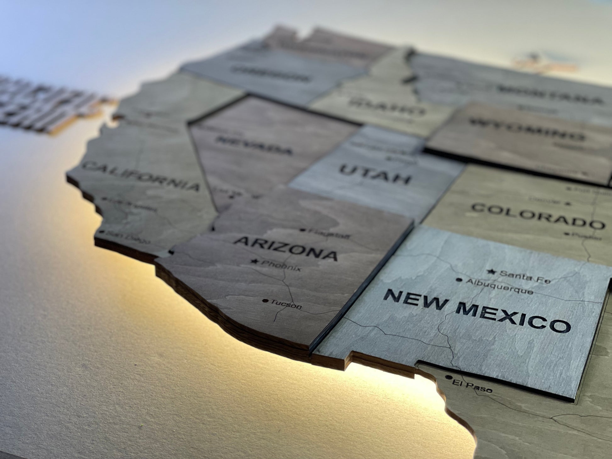 3D LED Wooden USA Map, color Dark Nut