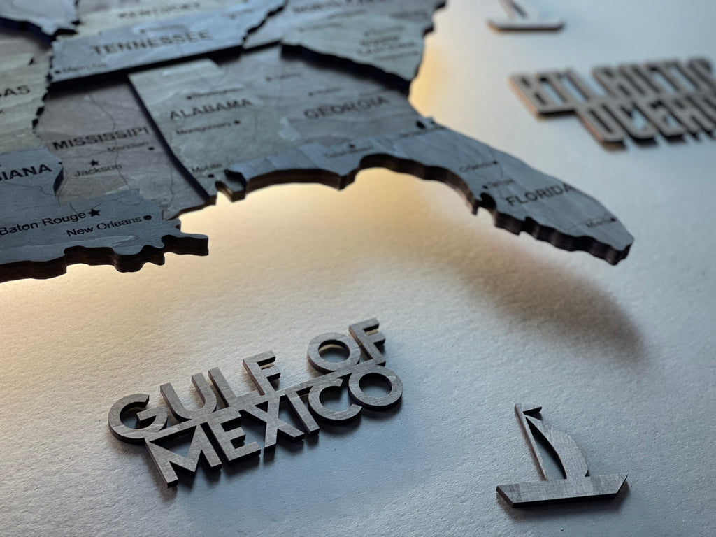 3D LED Wooden USA Map, color Dark Nut