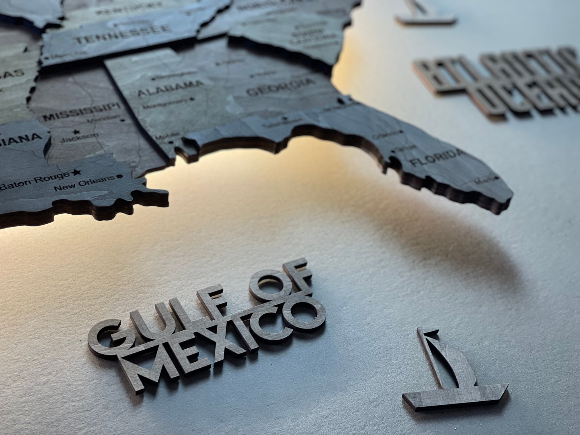 3D LED Wooden USA Map, color Dark Nut