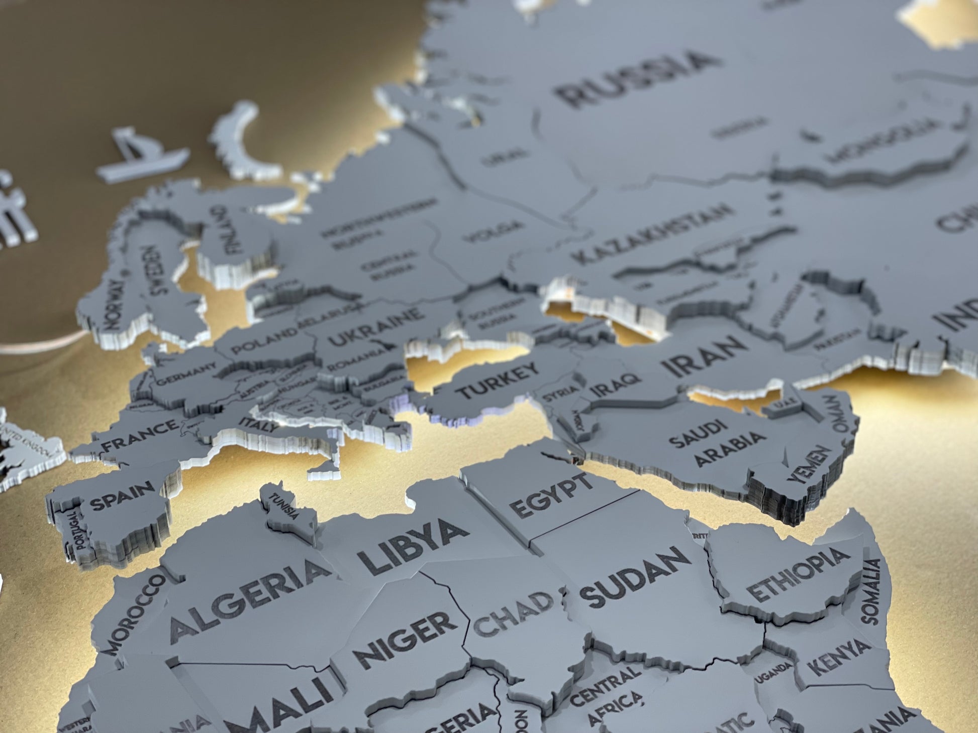 LED 3D Wooden Multilayer world map color White