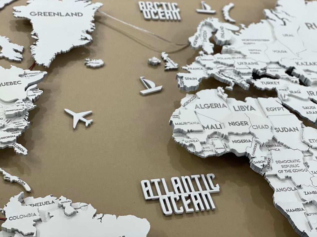 LED 3D Wooden Multilayer world map color White