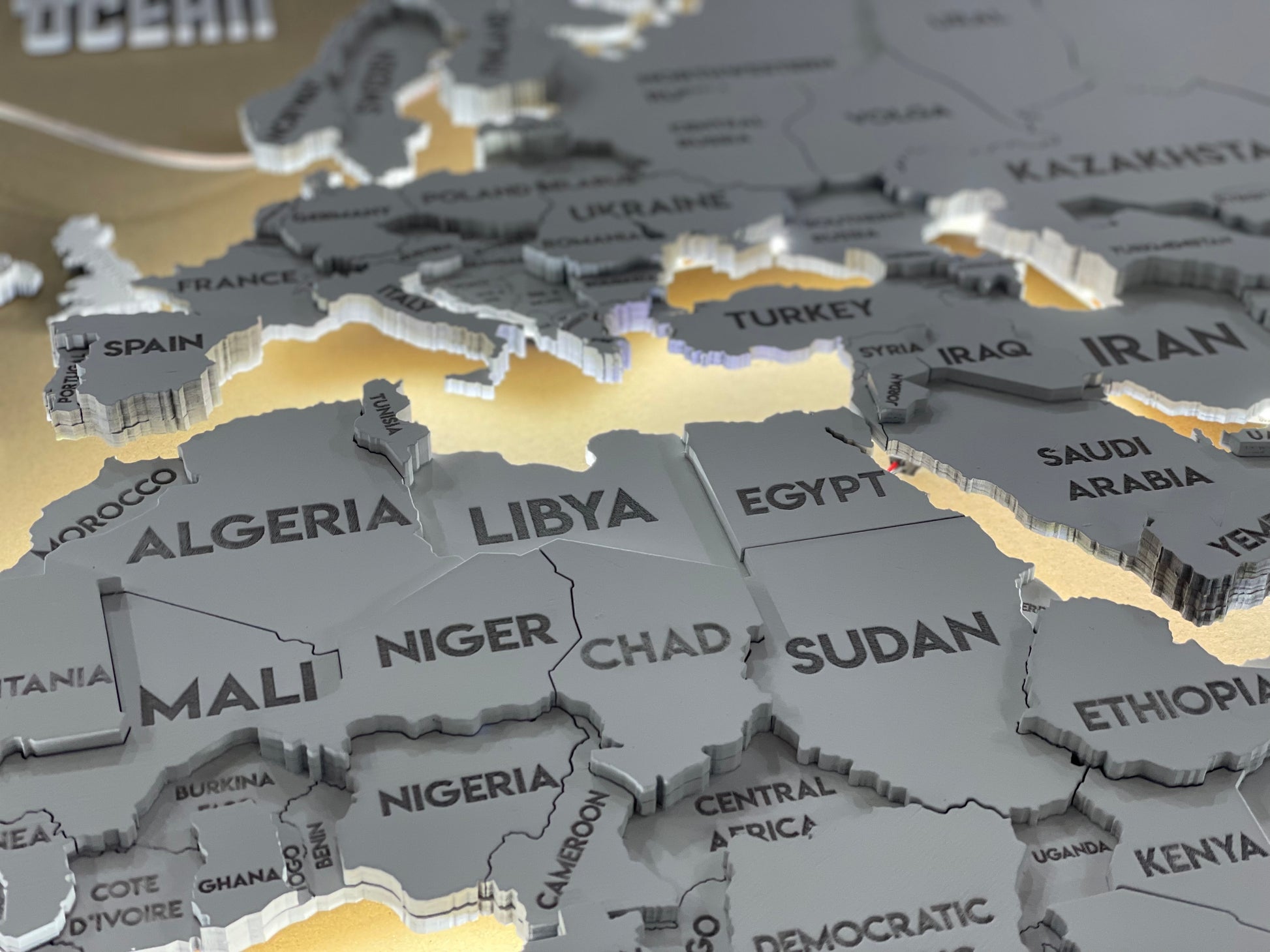 LED 3D Wooden Multilayer world map color White