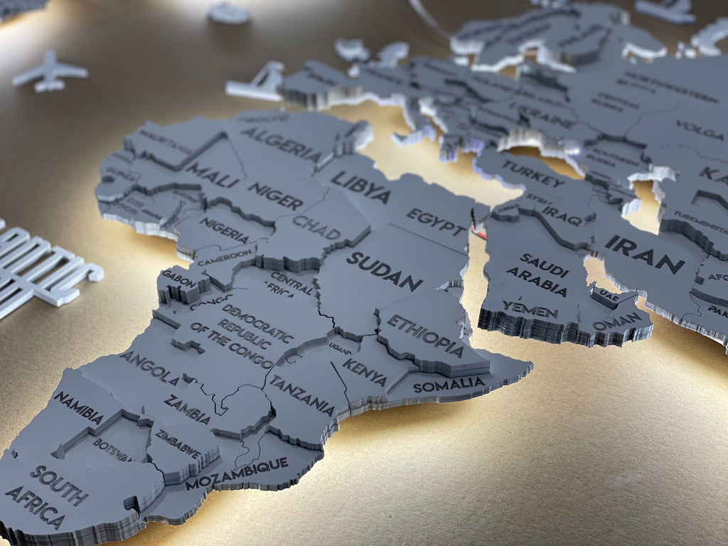 LED 3D Wooden Multilayer world map color White