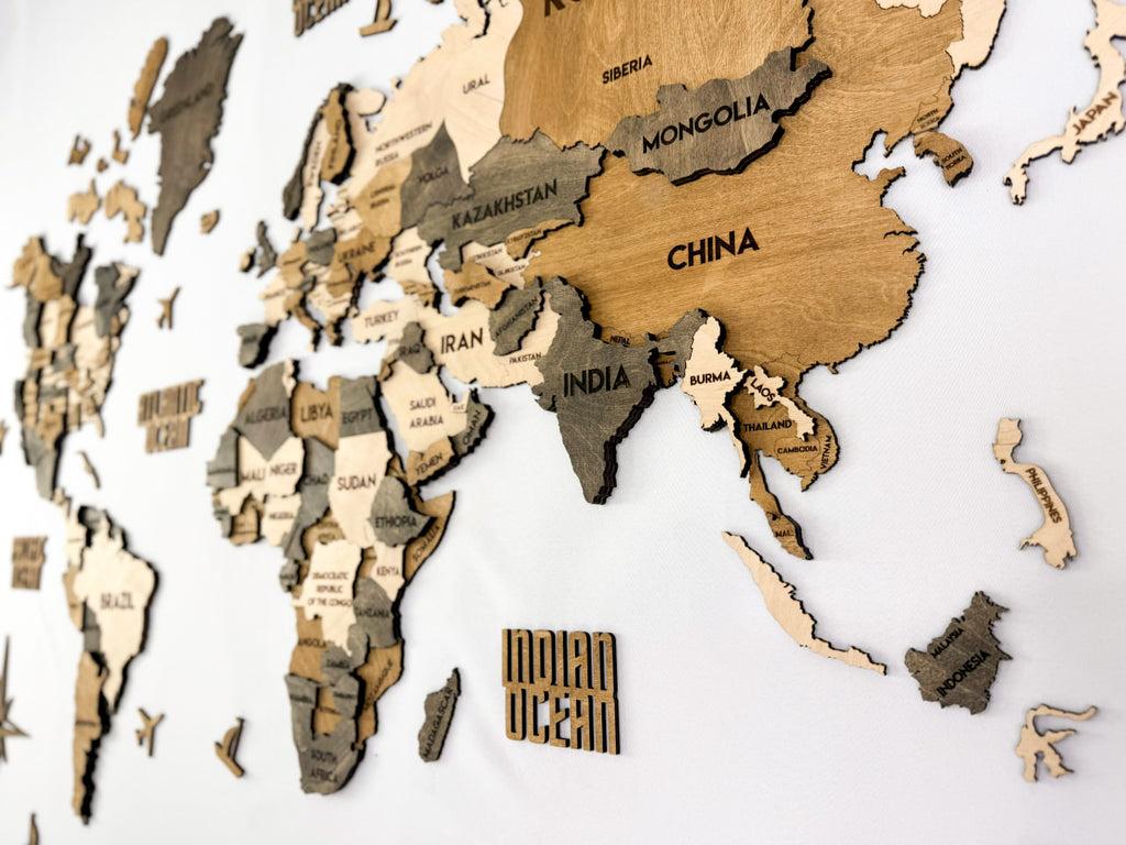 3D Wooden Multilayer world map color Wander