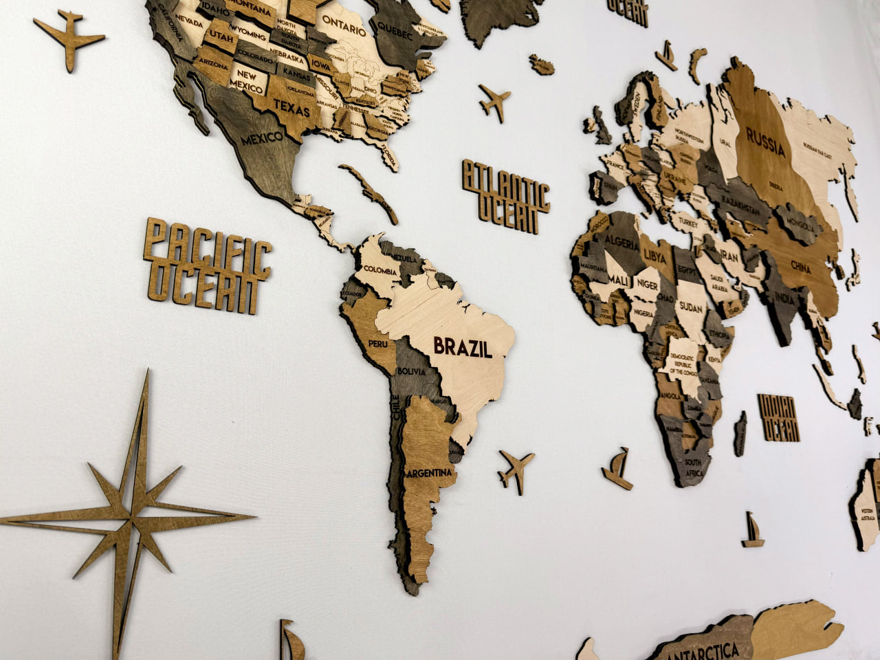 3D Wooden Multilayer world map color Wander