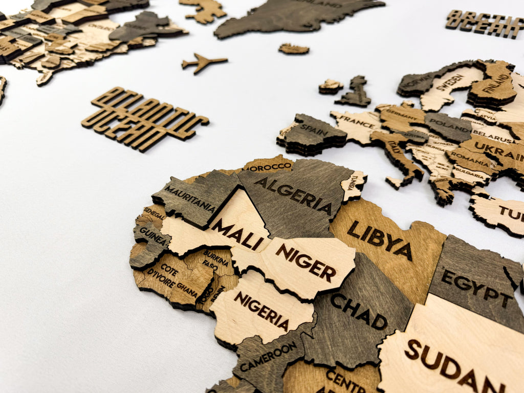 3D Wooden Multilayer world map color Wander