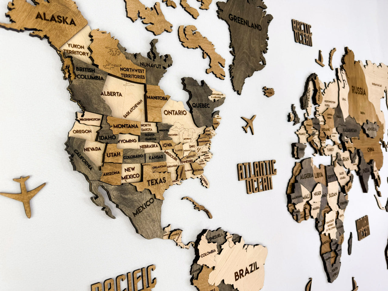 3D Wooden Multilayer world map color Wander
