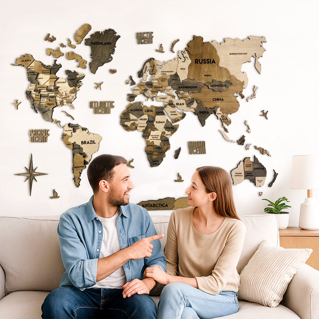 3D Wooden Multilayer world map color Wander
