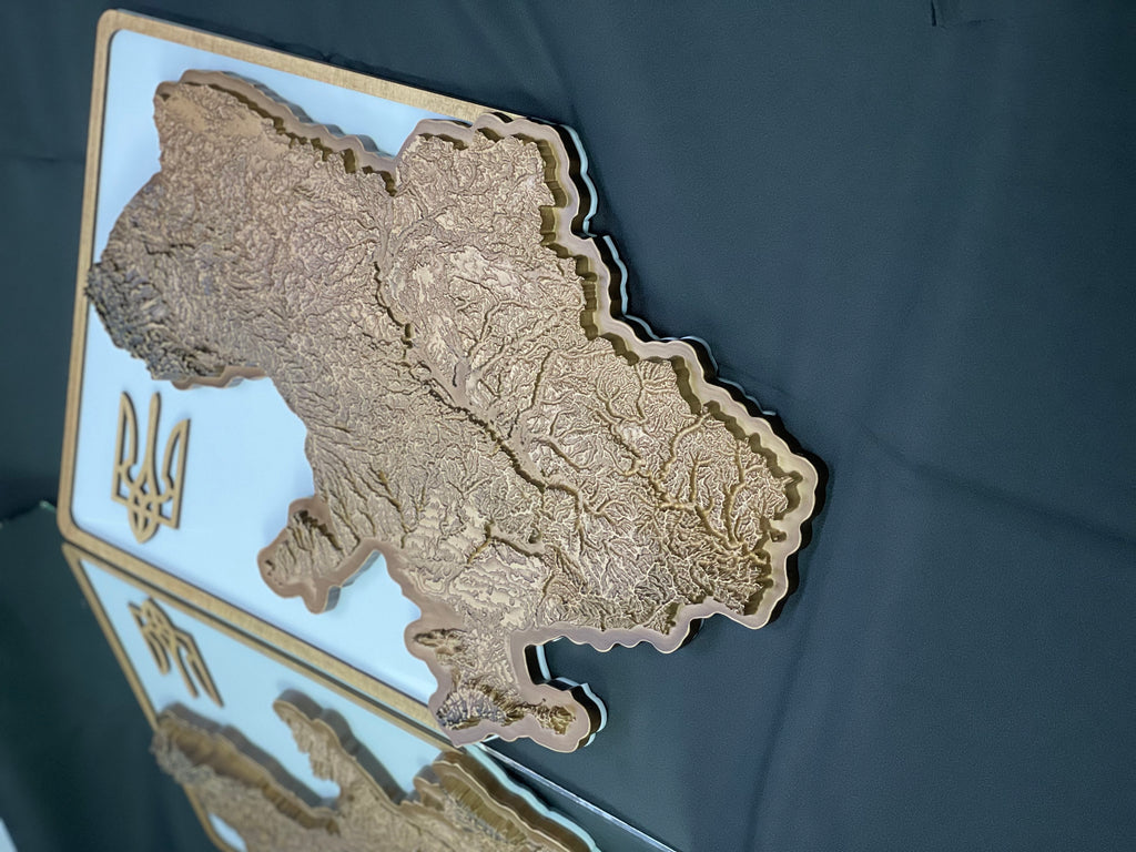 Wooden topographic map of Ukraine 3D, travel map