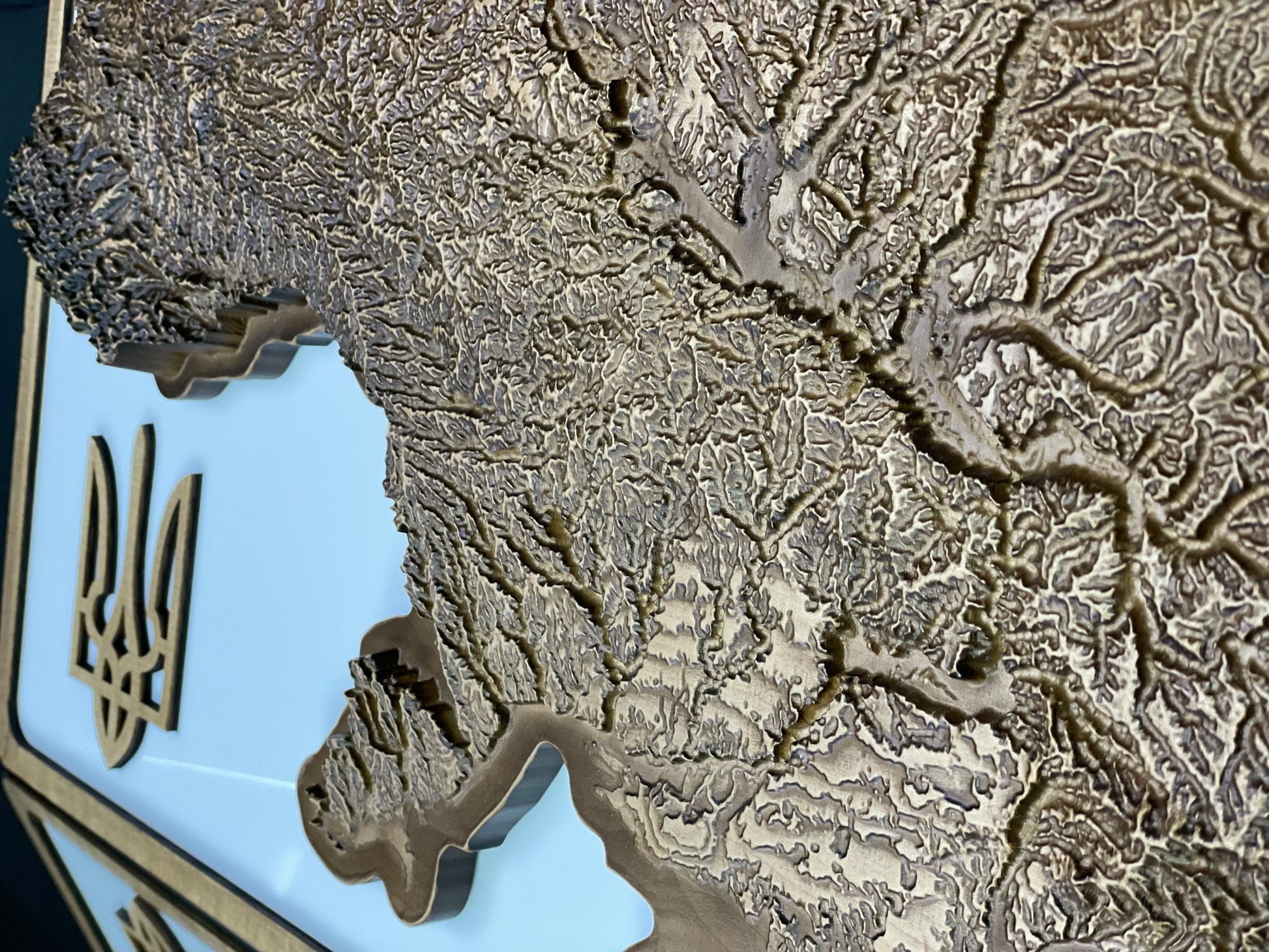Wooden topographic map of Ukraine 3D, travel map