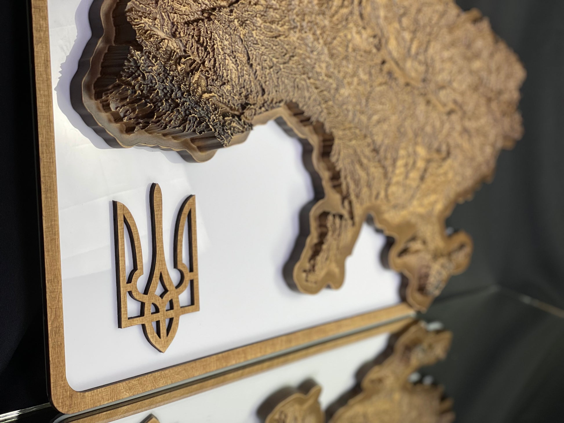 Wooden topographic map of Ukraine 3D, travel map