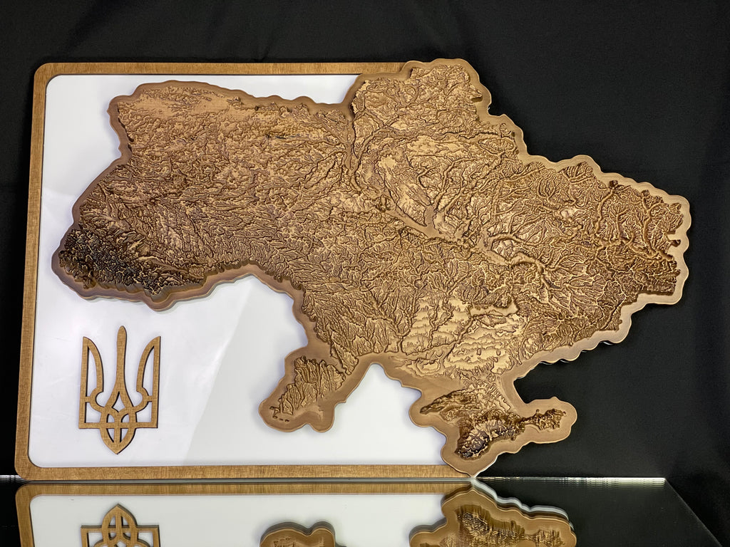 Wooden topographic map of Ukraine 3D, travel map
