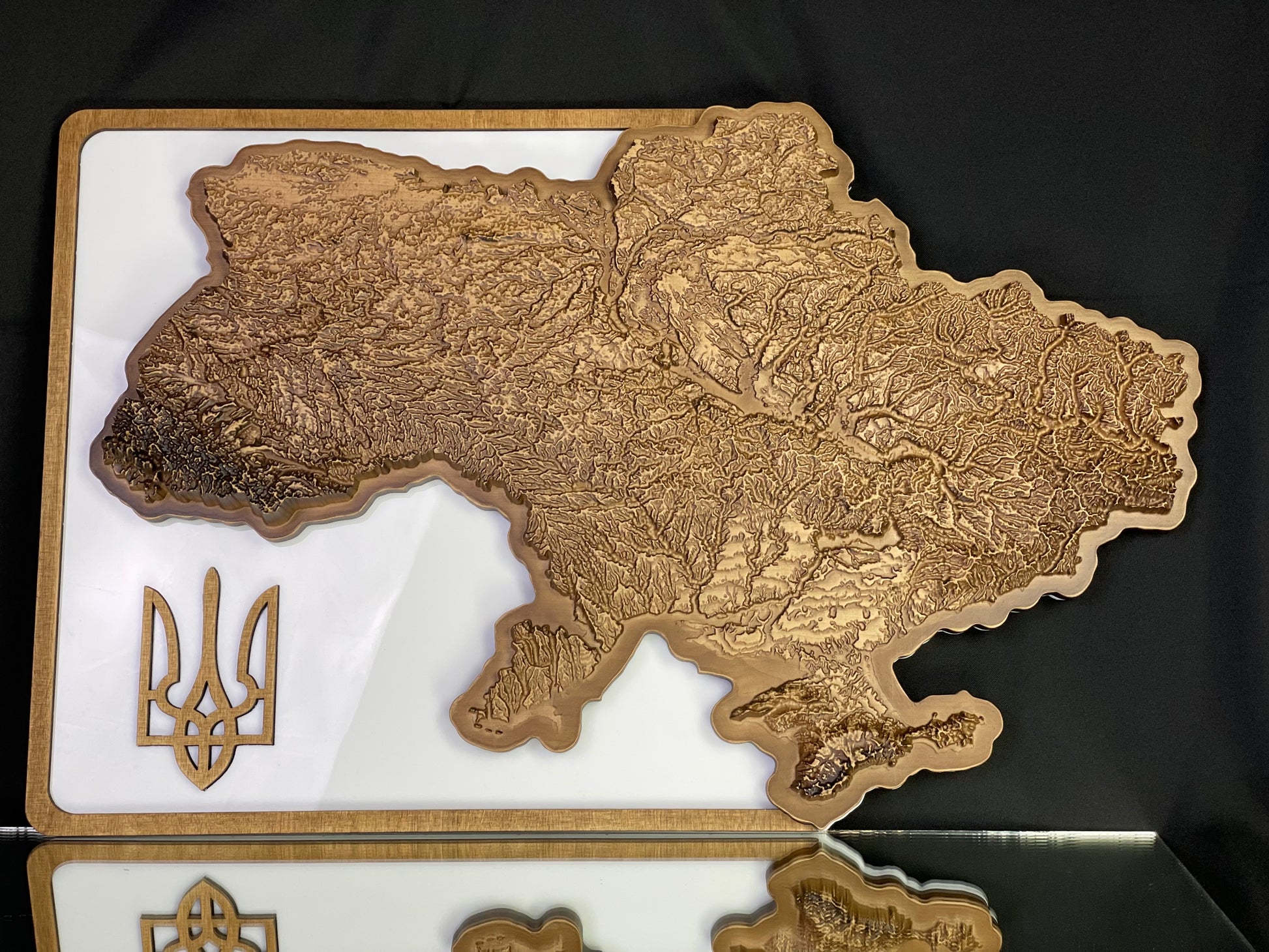 Wooden topographic map of Ukraine 3D, travel map