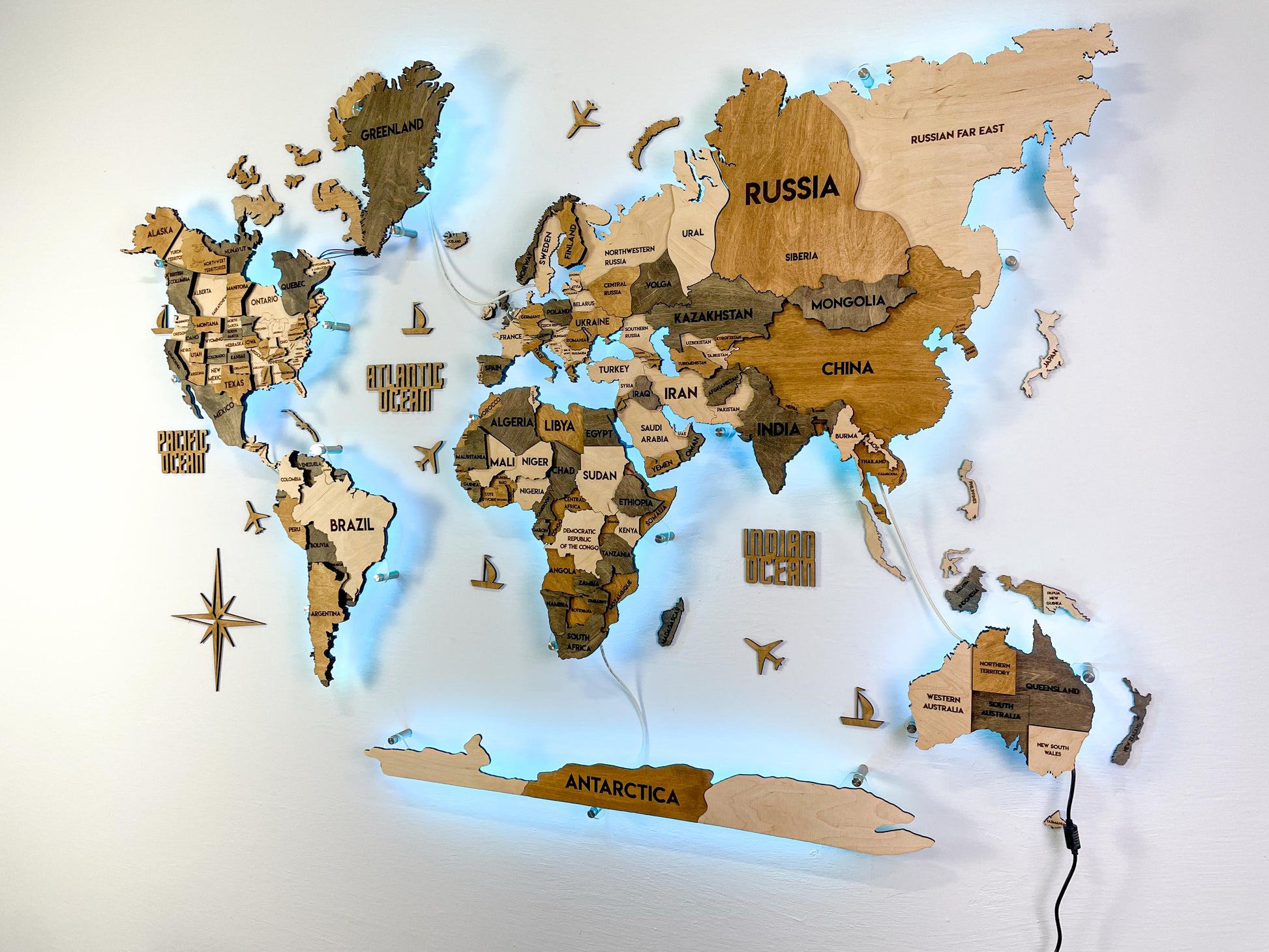 LED 3D Wooden Multilayer world map color Wonder