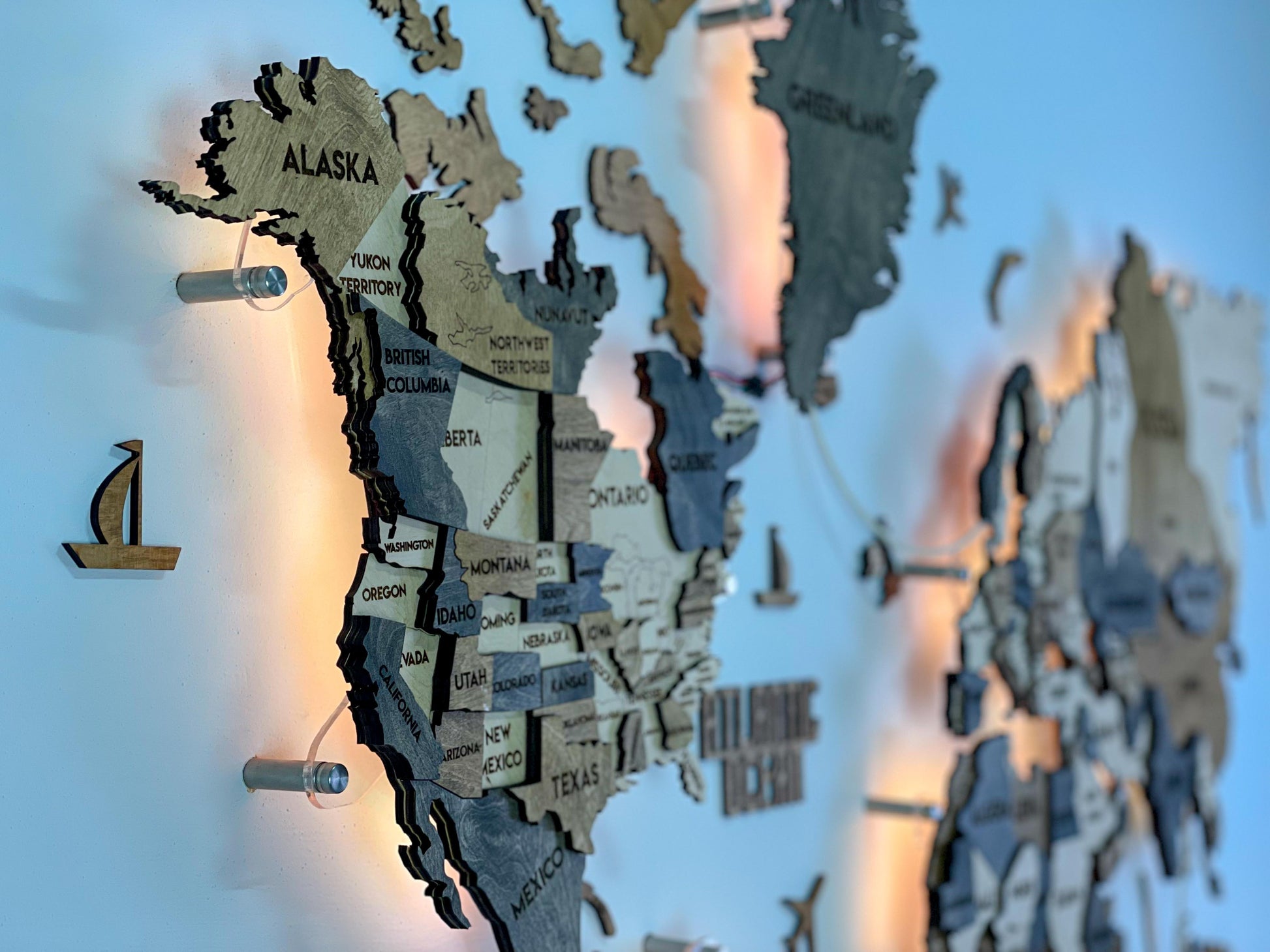 LED 3D Wooden Multilayer world map color Wonder