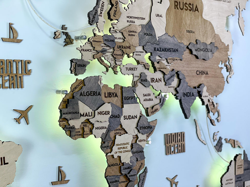 LED 3D Wooden Multilayer world map color Wonder