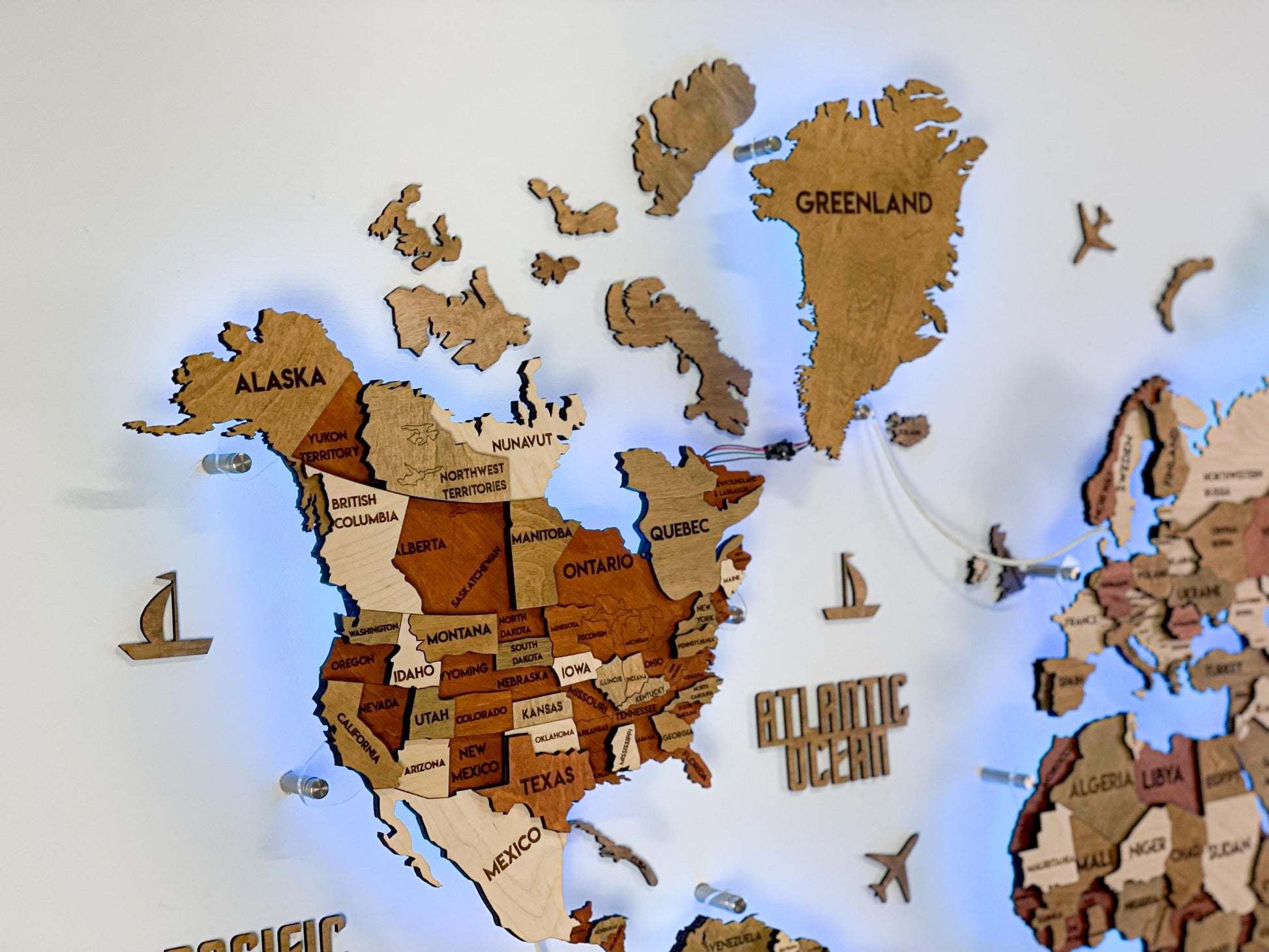 LED 3D Wooden Multilayer world map color Memphis