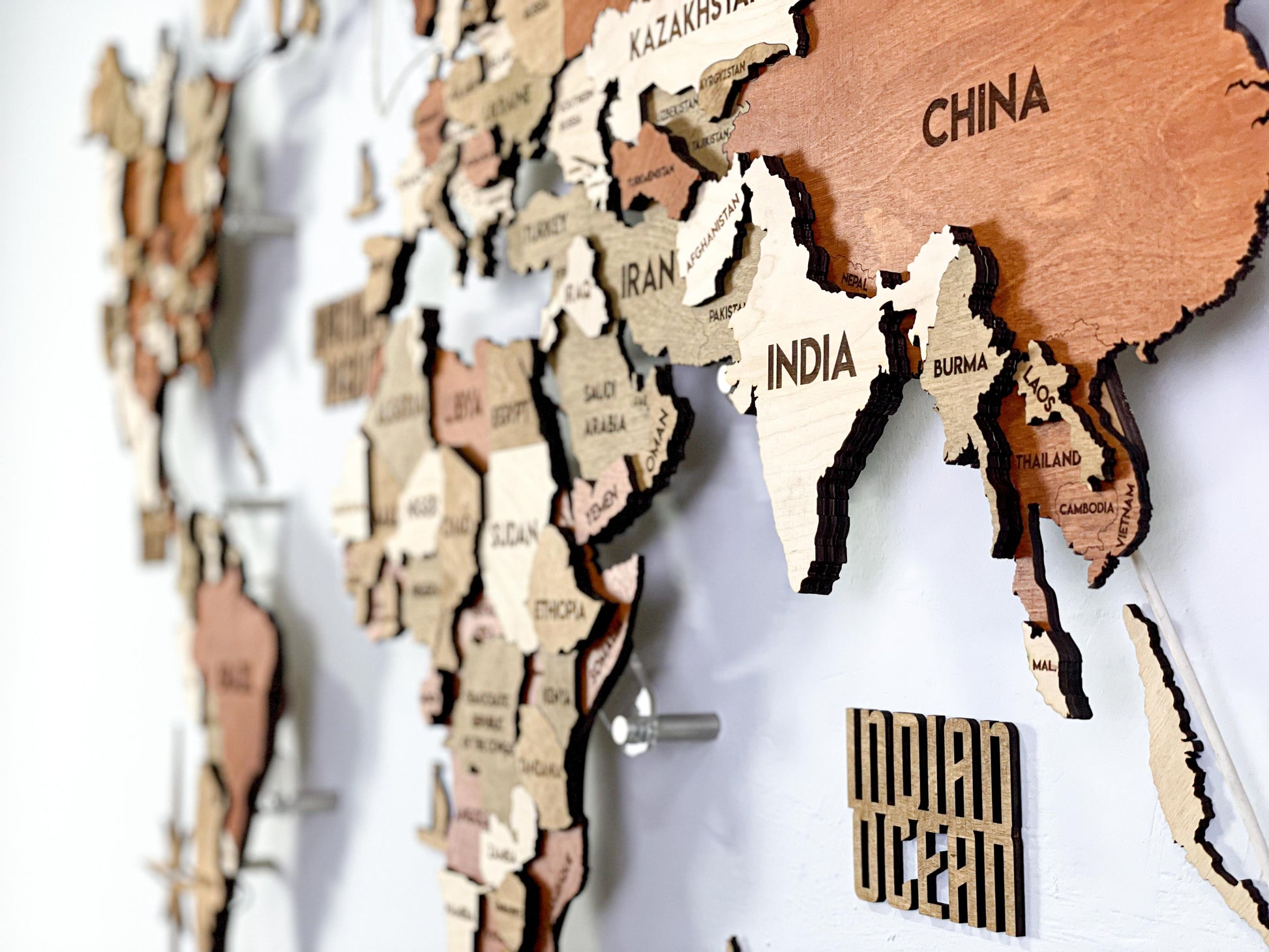 LED 3D Wooden Multilayer world map color Memphis