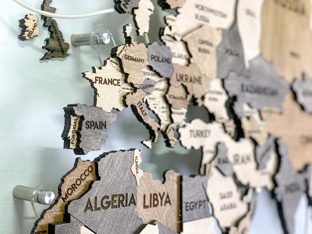 LED 3D Wooden Multilayer world map color Wonder