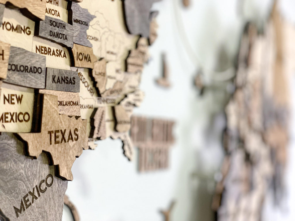 LED 3D Wooden Multilayer world map color Wonder