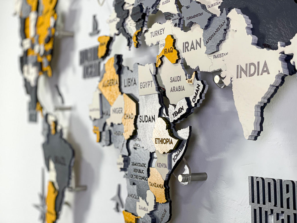 LED 3D Wooden Multilayer world map color Urban