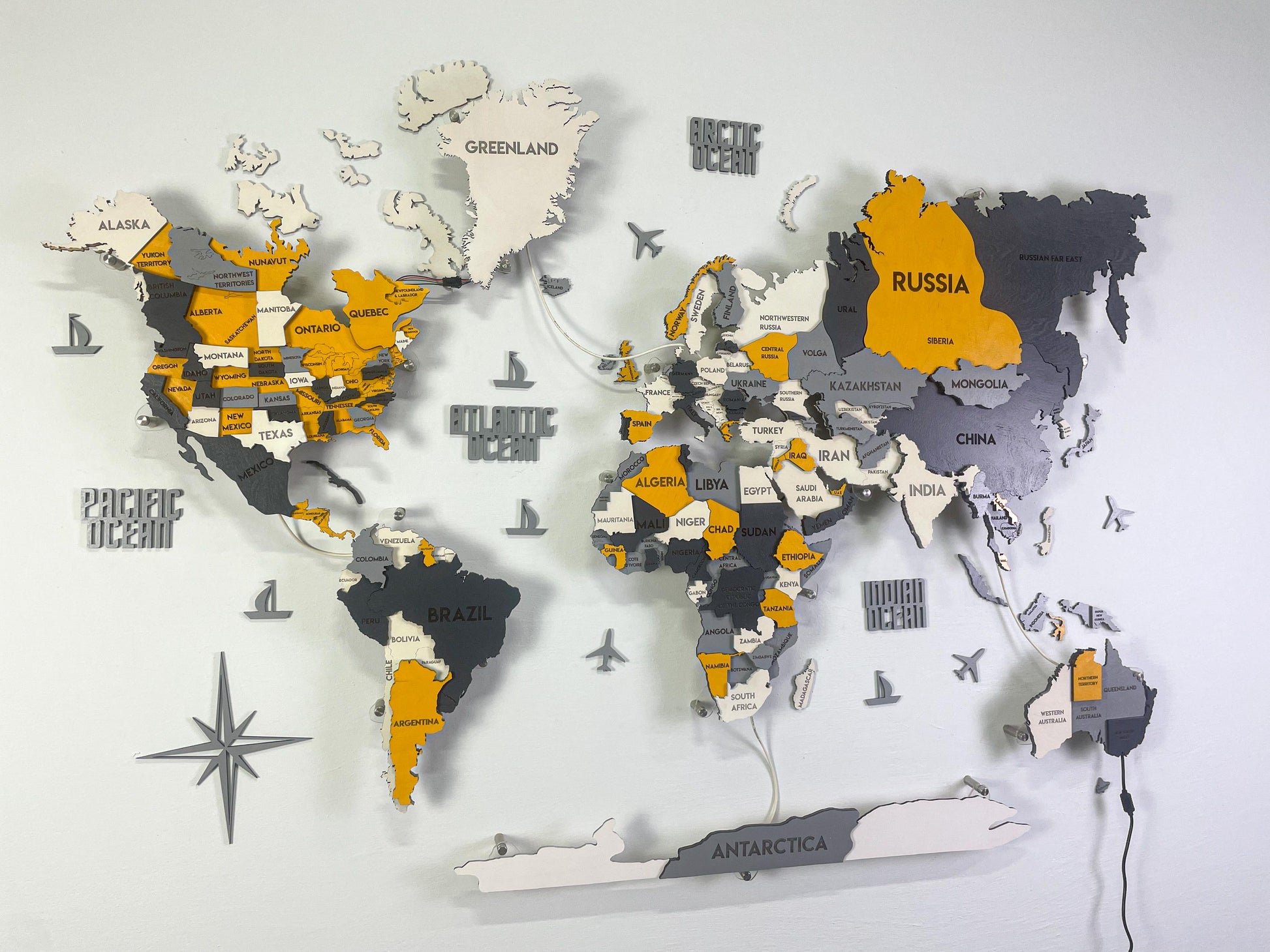 LED 3D Wooden Multilayer world map color Urban