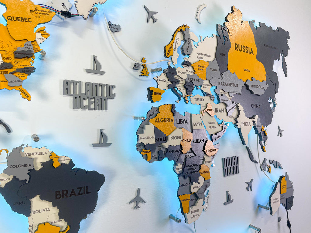 LED 3D Wooden Multilayer world map color Urban