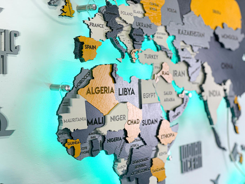 LED 3D Wooden Multilayer world map color Urban