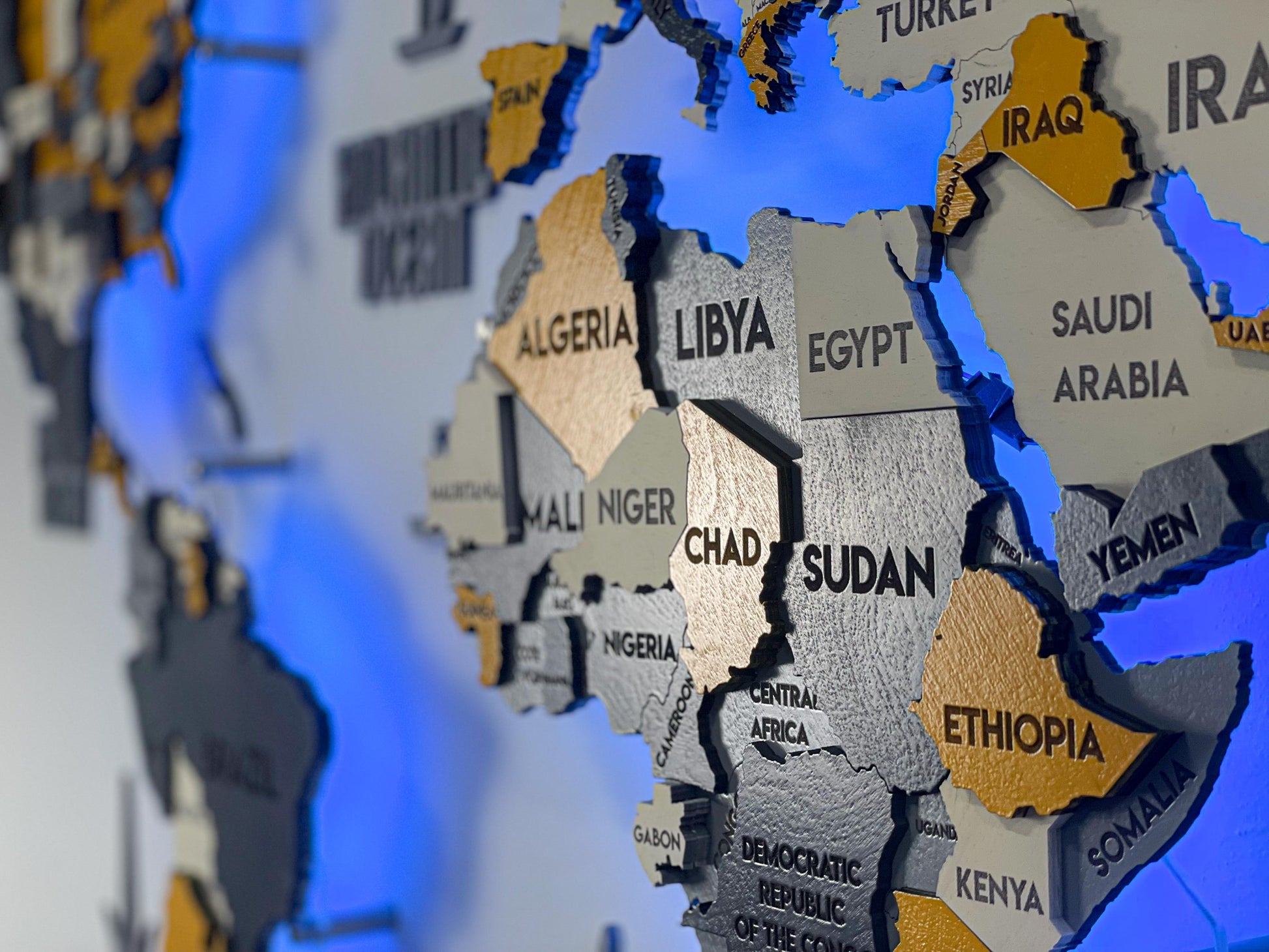 LED 3D Wooden Multilayer world map color Urban