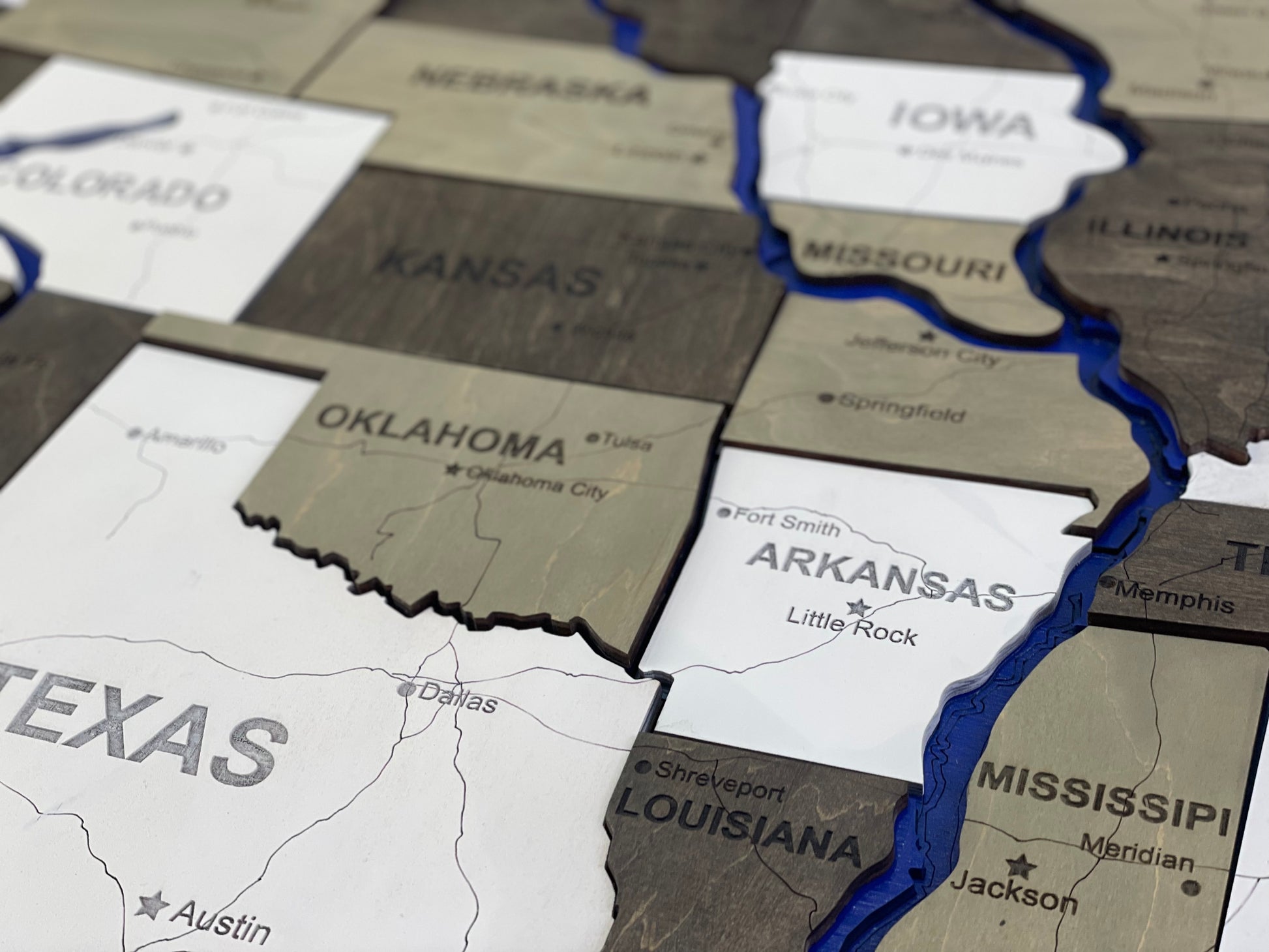 Wooden USA Map  – With Rivers, color Black&White