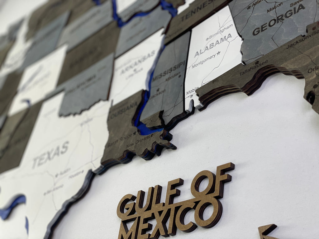 Wooden USA Map  – With Rivers, color Loft