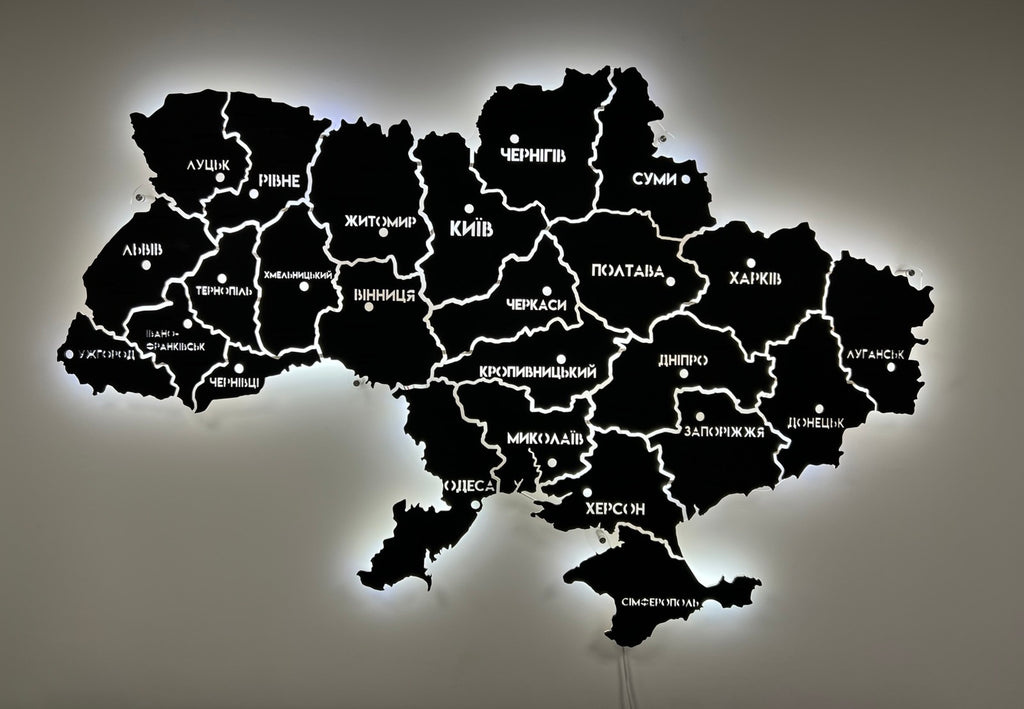 Ukraine LED map on acrylic glass with backlighting  between regions color Black