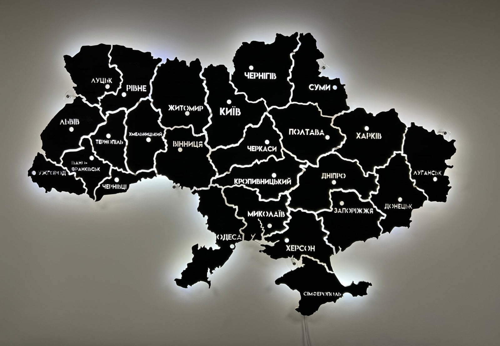 Ukraine LED map on acrylic glass with backlighting  between regions color Black