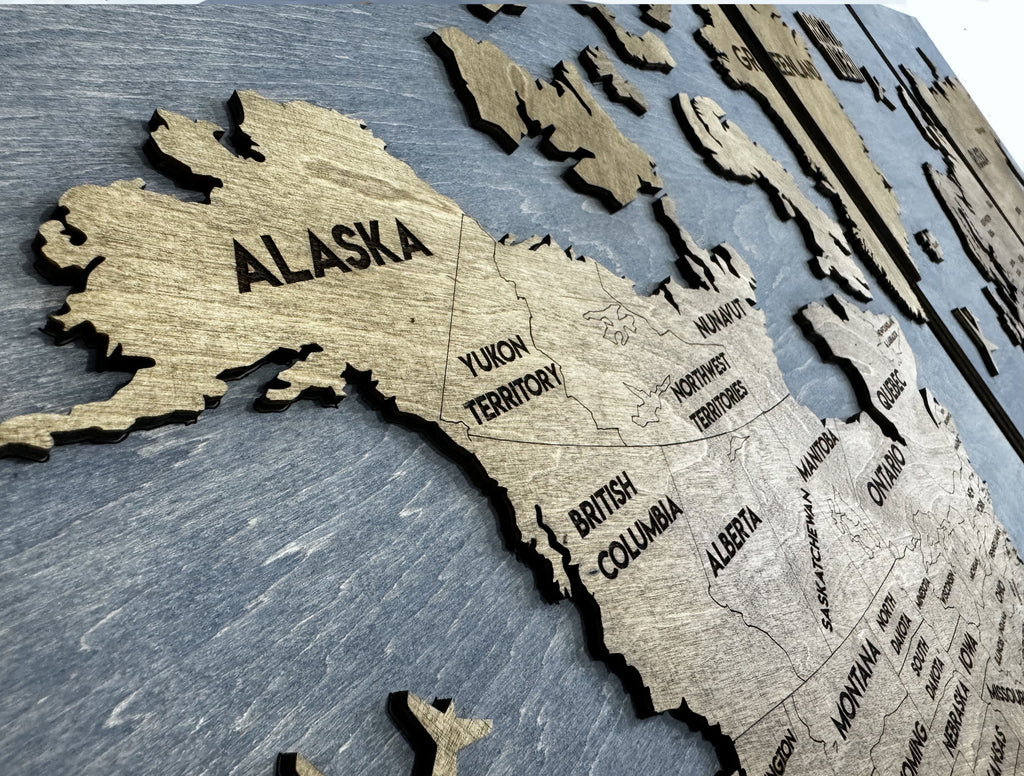 Wooden World Map Panel 2 for Wall with LED Lighting