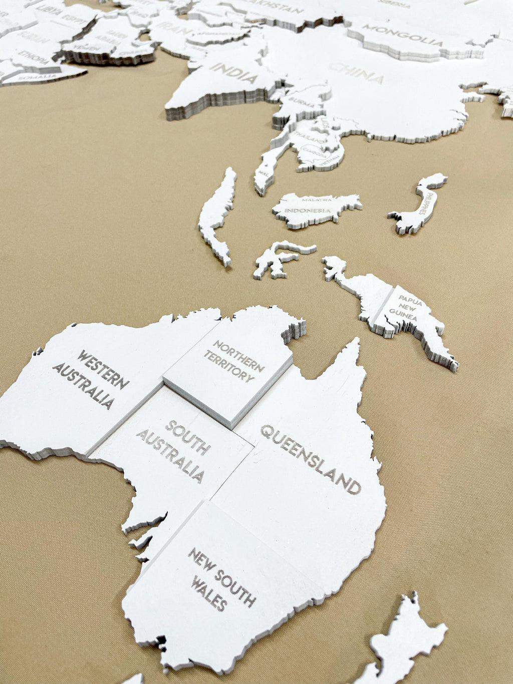 3D Wooden Multilayer world map color White