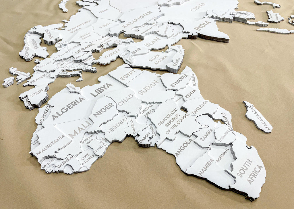 3D Wooden Multilayer world map color White