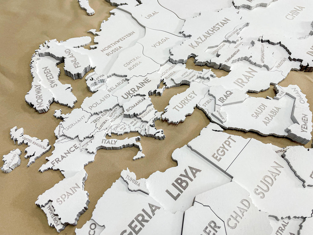 3D Wooden Multilayer world map color White