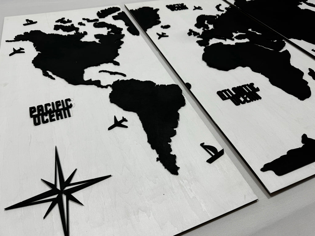 Wooden World Map Panel 4 for Wall with LED Lighting