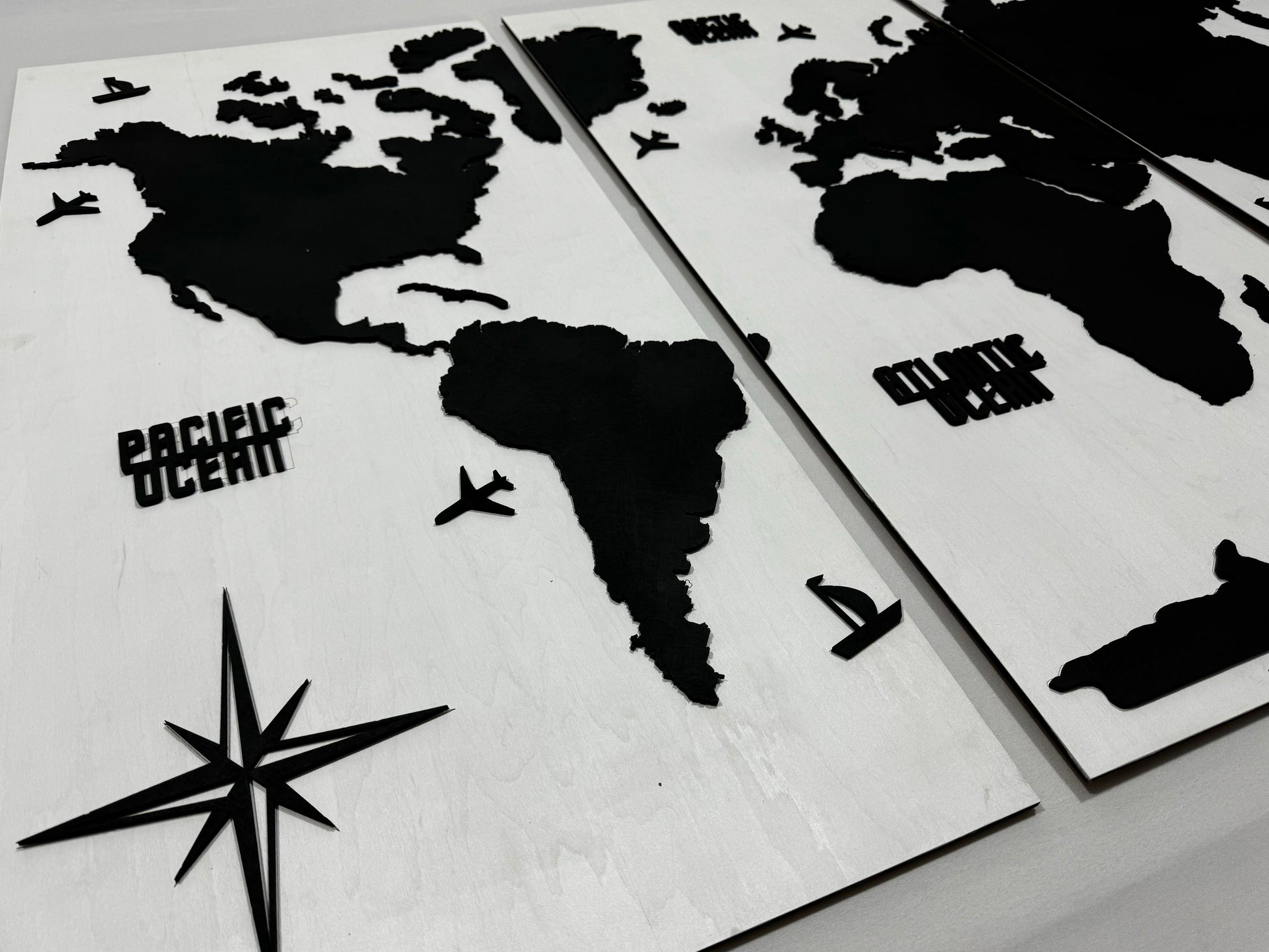 Wooden World Map Panel 4 for Wall with LED Lighting