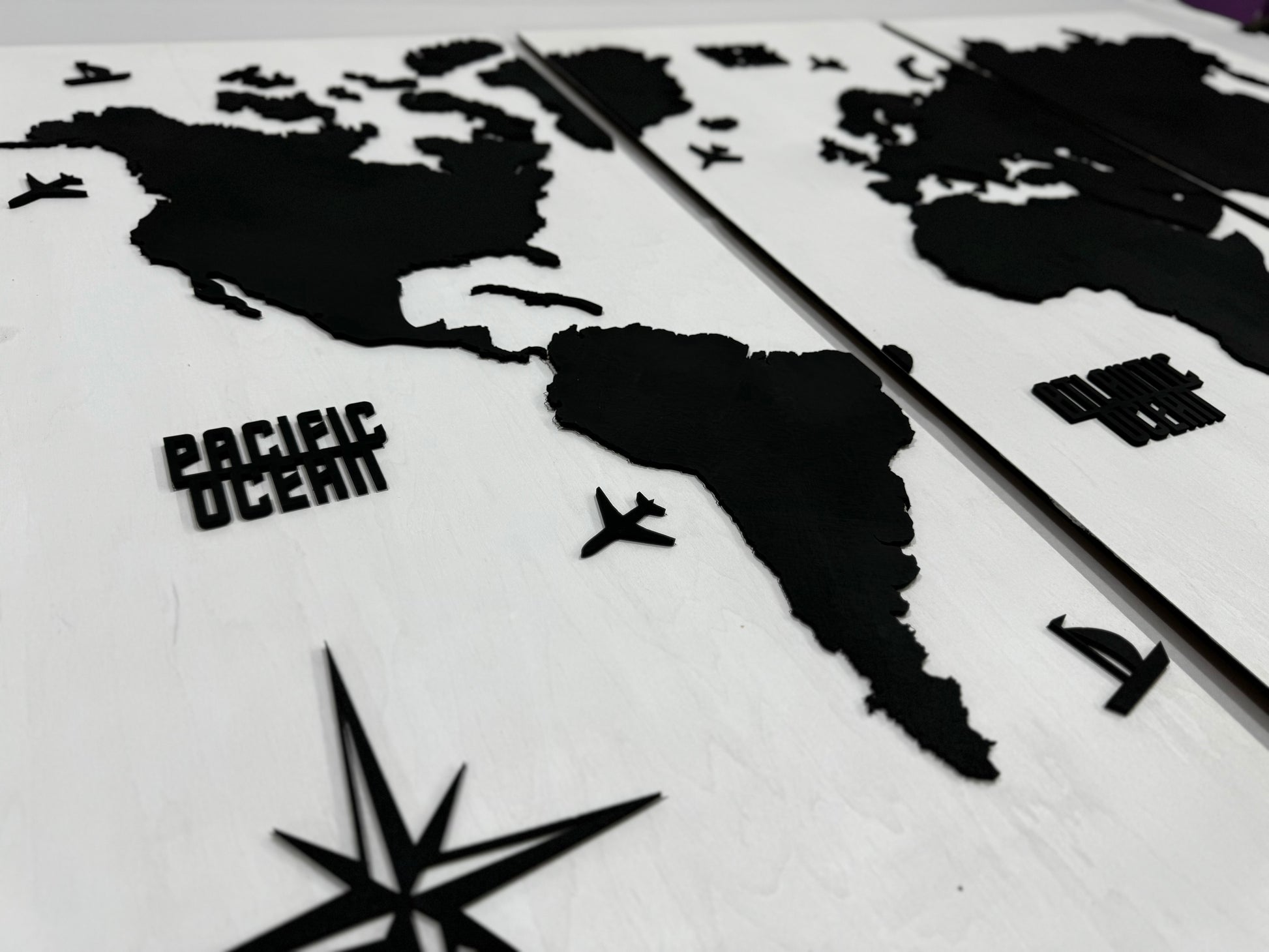 Wooden World Map Panel 4 for Wall with LED Lighting