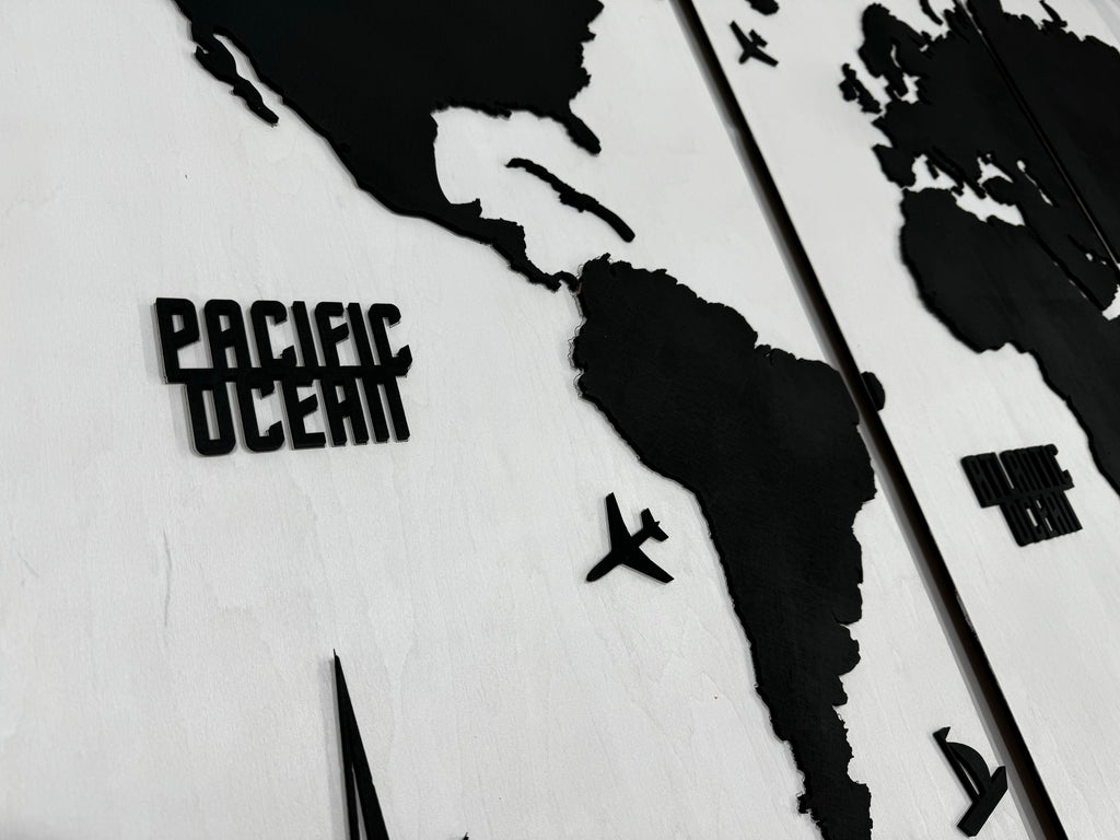 Wooden World Map Panel 4 for Wall with LED Lighting