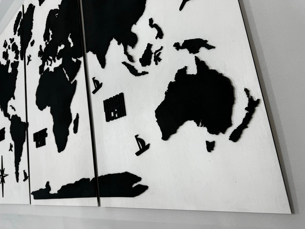 Wooden World Map Panel 4 for Wall with LED Lighting