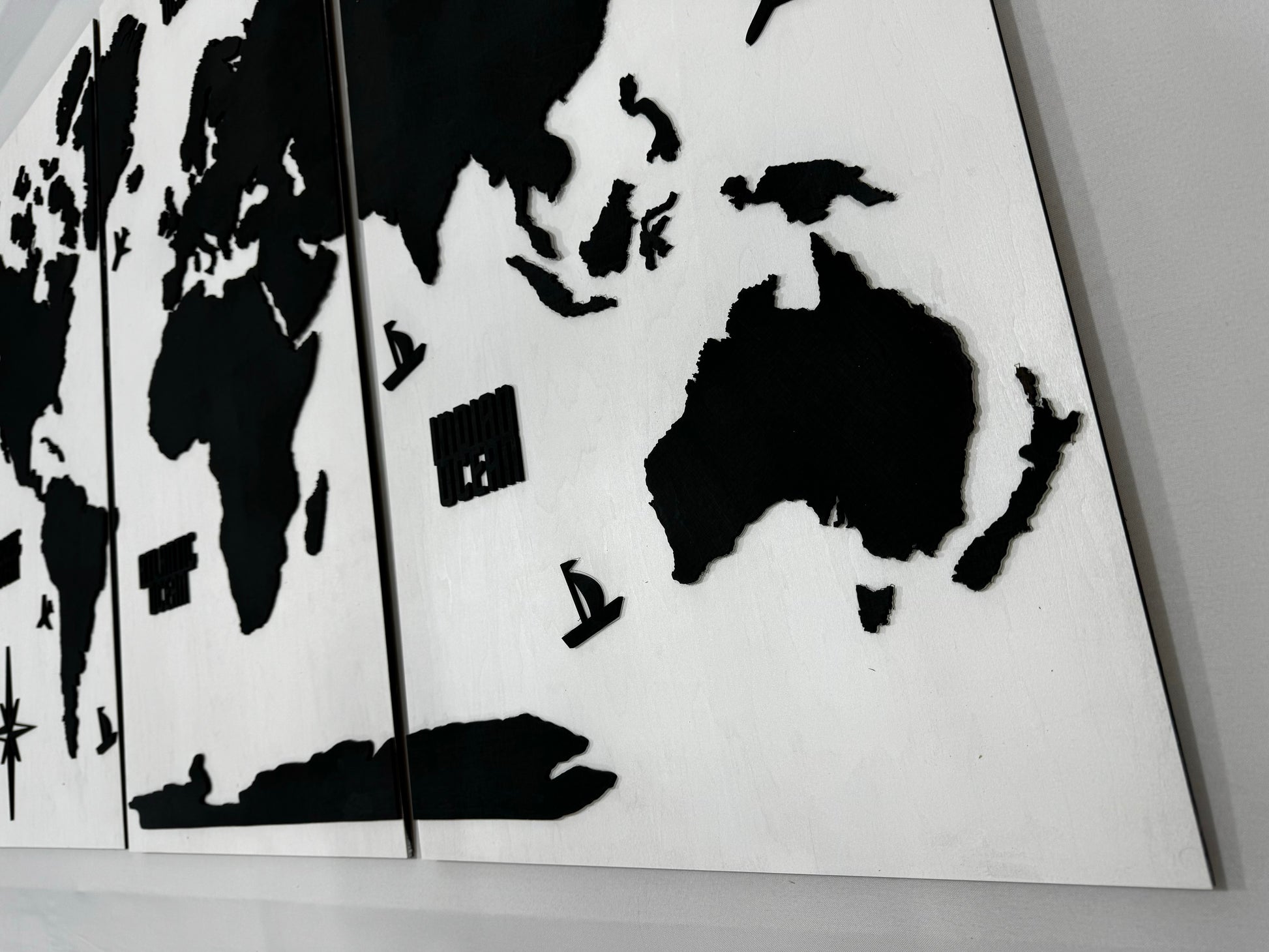 Wooden World Map Panel 4 for Wall with LED Lighting