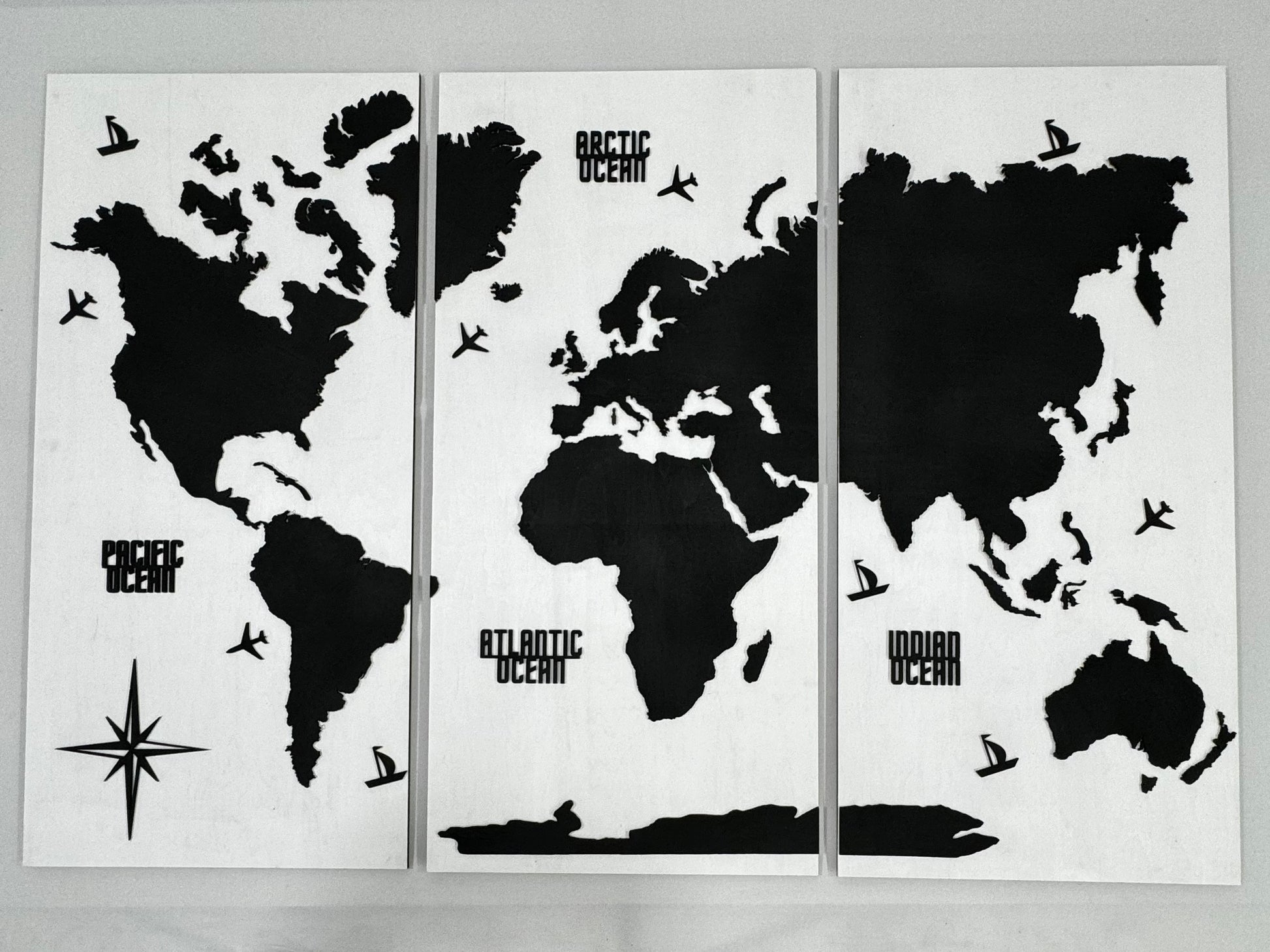 Wooden World Map Panel 4 for Wall with LED Lighting