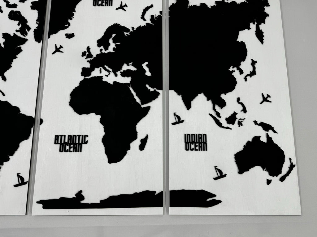 Wooden World Map Panel 4 for Wall with LED Lighting