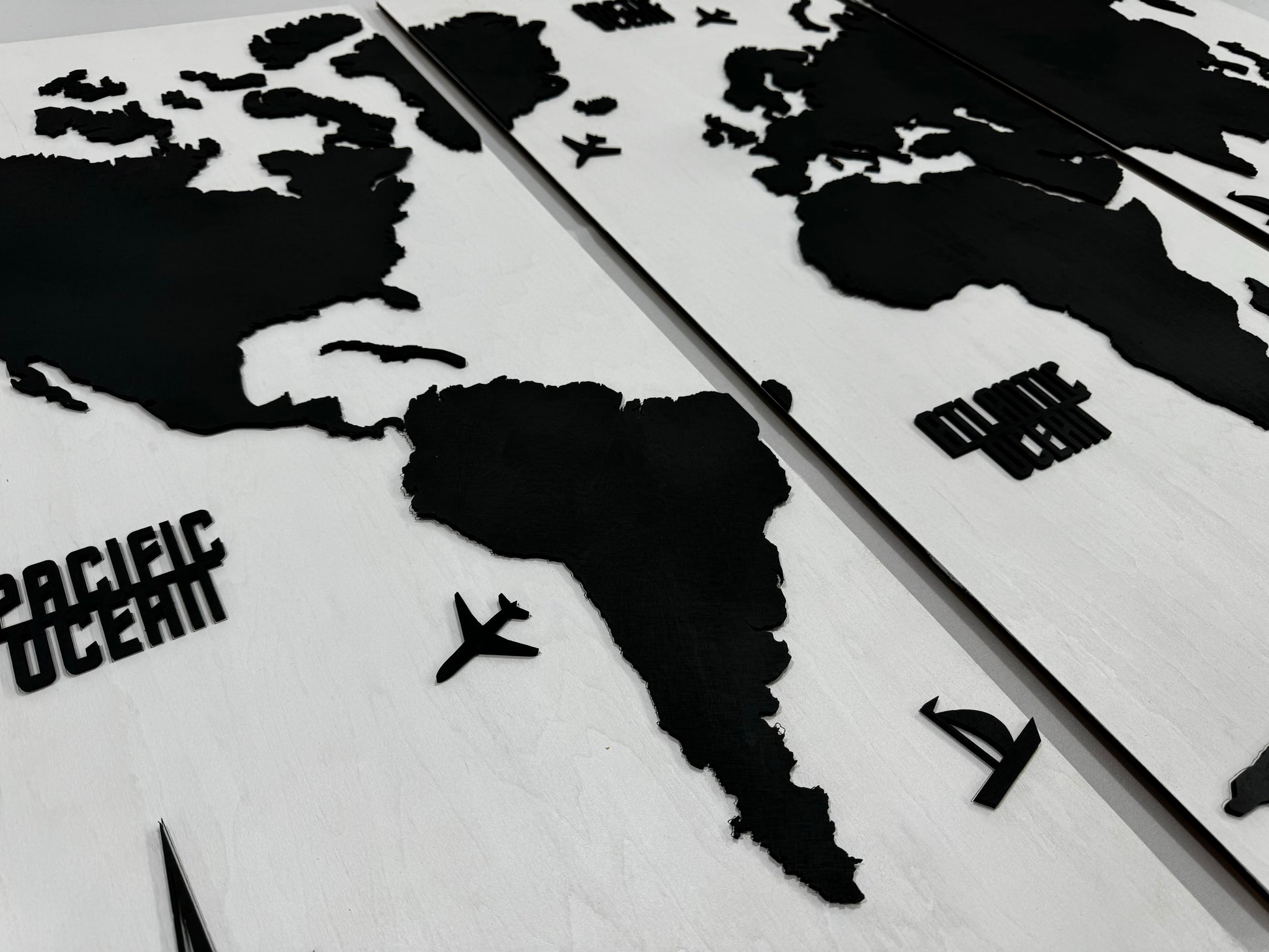 Wooden World Map Panel 4 for Wall with LED Lighting