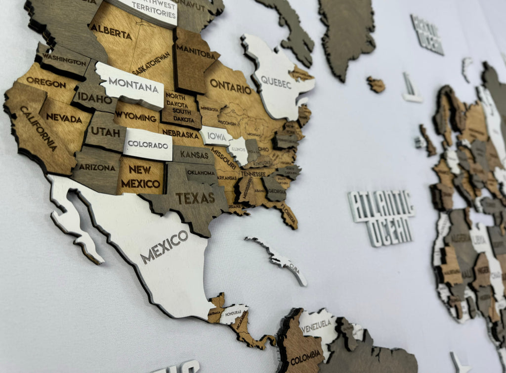 3D Wooden Multilayer world map color Miracle