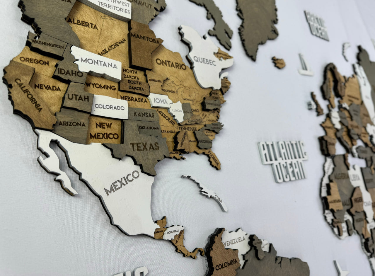 3D Wooden Multilayer world map color Miracle
