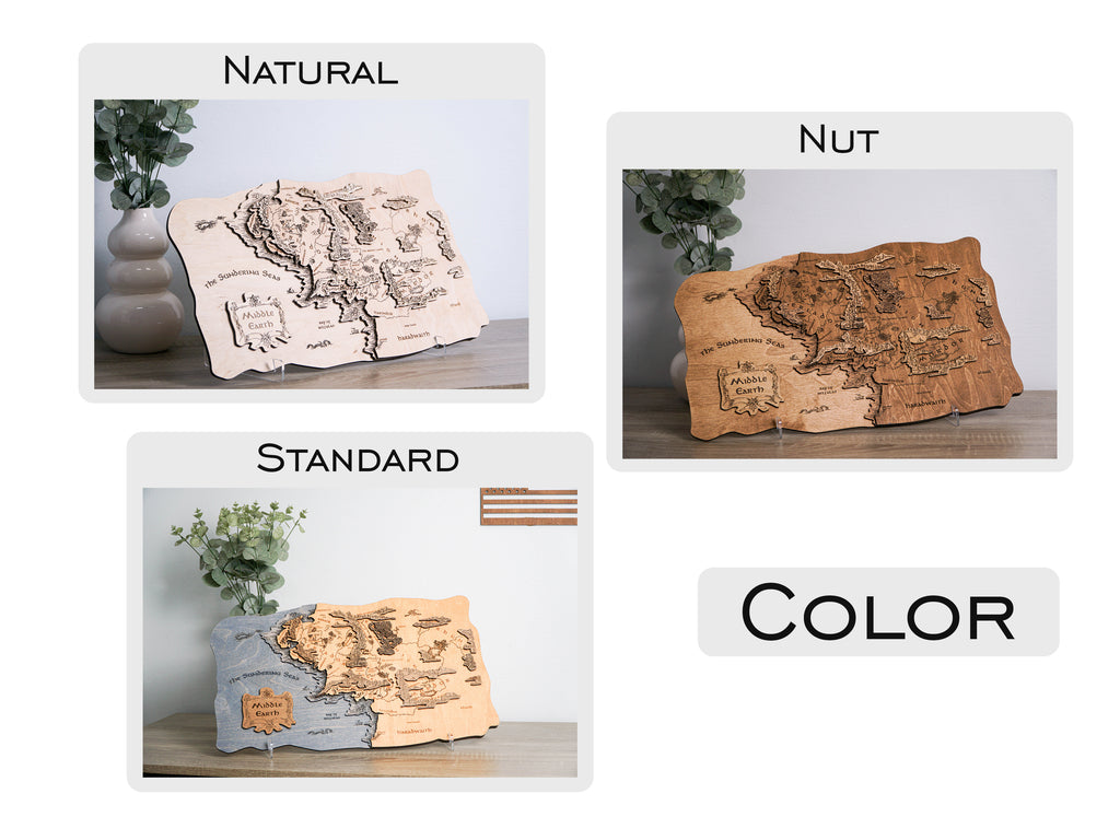 Middle-earth Wooden Map, 3D Wall Art, Lord of the Rings Inspired Decor, Hobbitcore Gift, 19.7"x11.4" Fantasy Map for Tolkien Fans. Natural color